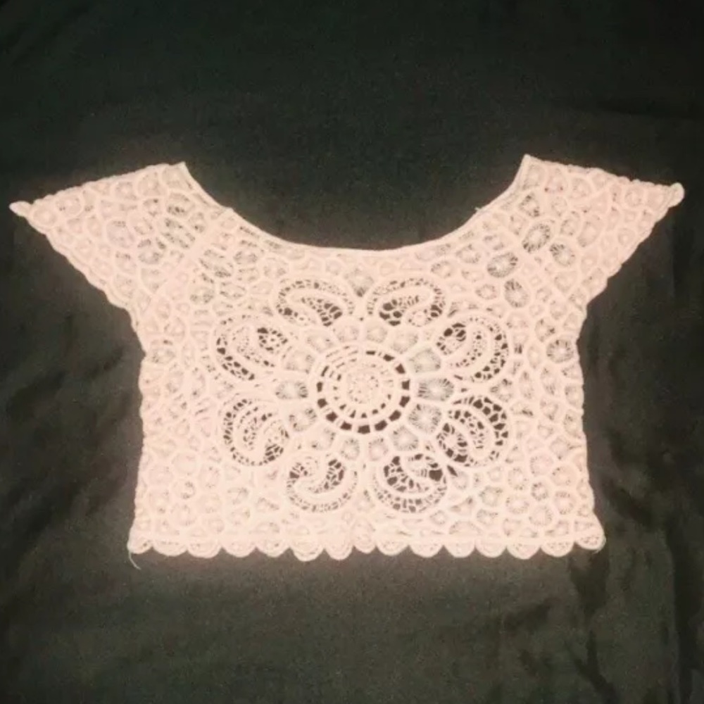 Light Pink Floral Lace Blouse Crop Top Small